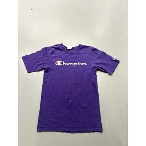 Vintage Champion Purple T-Shirt Small Embroidered Script Logo C Patch 90s